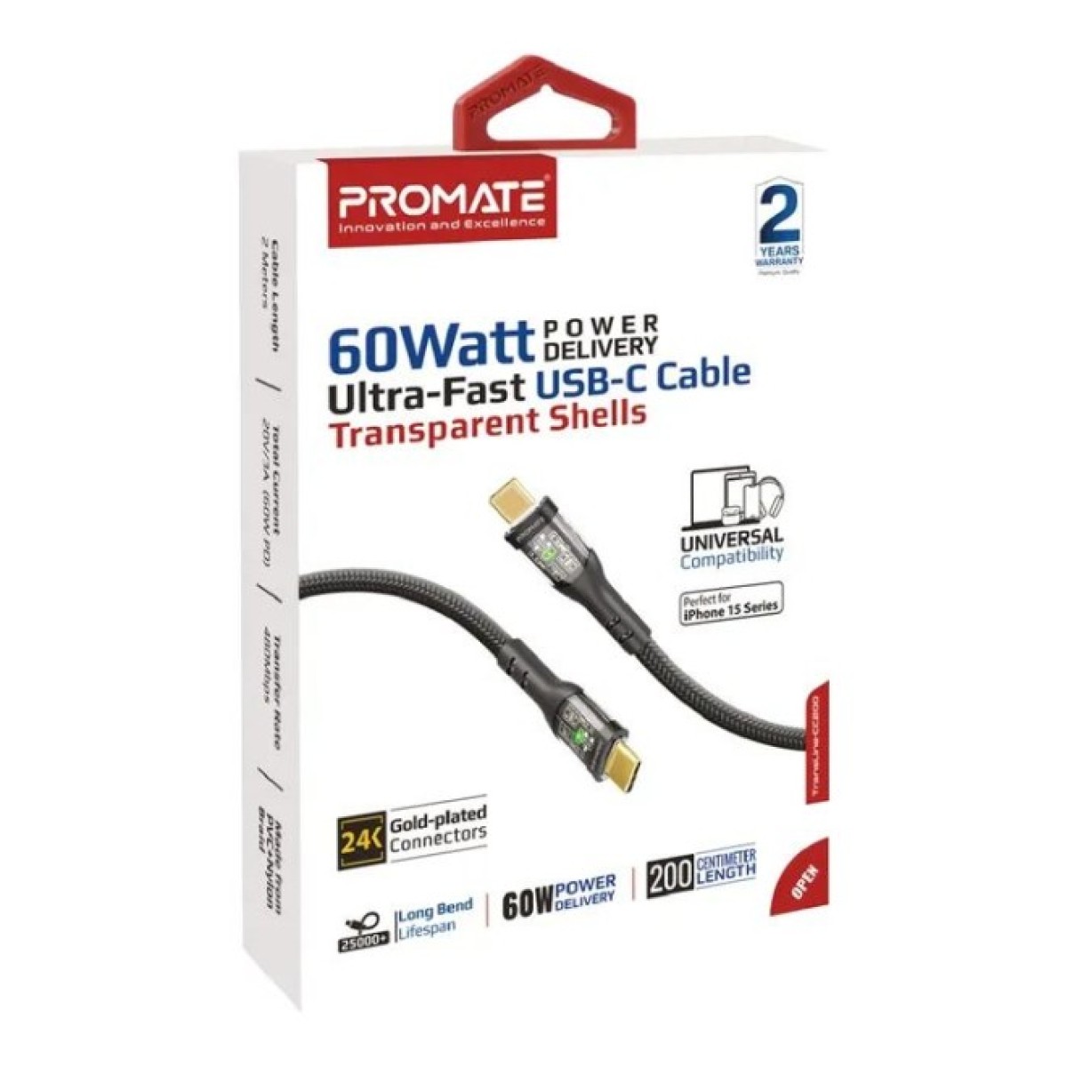 Дата кабель USB-C to USB-C transline-cc200.black Promate (transline-cc200.black) 98_98.jpg - фото 7