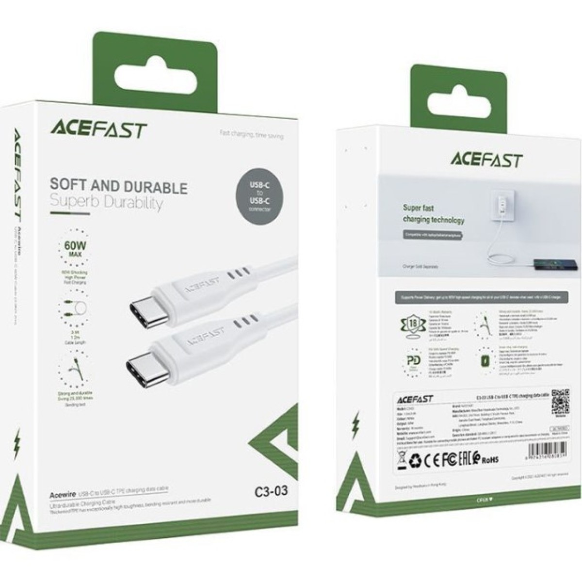 Дата кабель USB-C to USB-C 1.2m 3A TPE C3-03 White Acefast (6974316280859) 98_98.jpg - фото 2