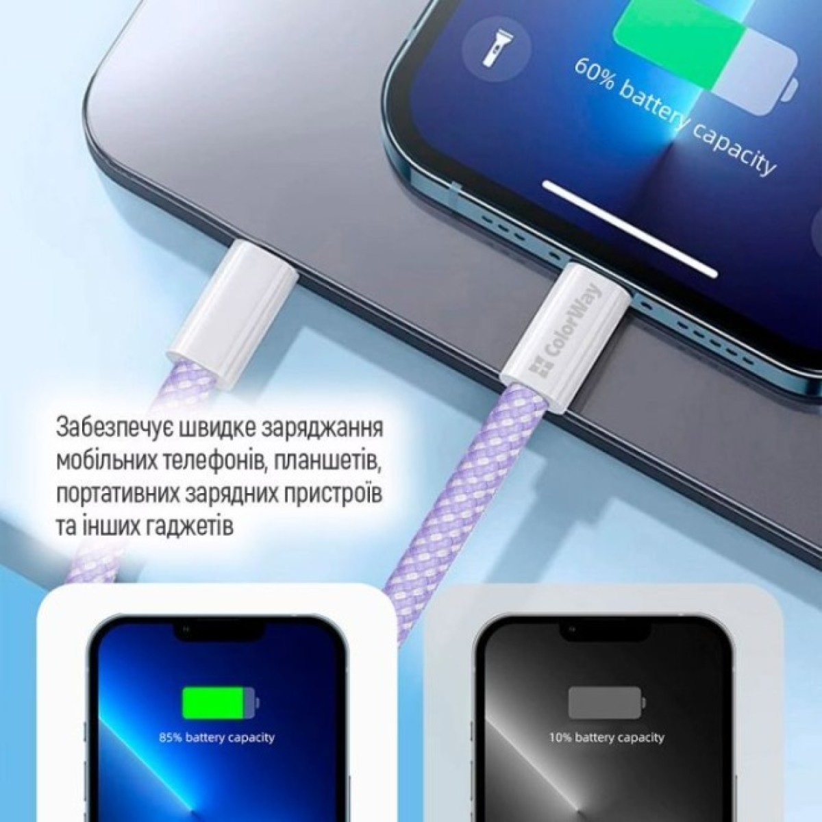Дата кабель USB-C to Lightning 1.0m 27W purple ColorWay (CW-CBPDCL061-PU) 98_98.jpg - фото 8