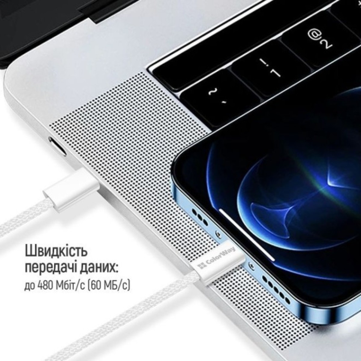 Дата кабель USB-C to USB-C 2.0m (braided cotton) (PD Fast Charging 60W) 3.0А grey ColorWay (CW-CBPDCC068-GR) 98_98.jpg - фото 5