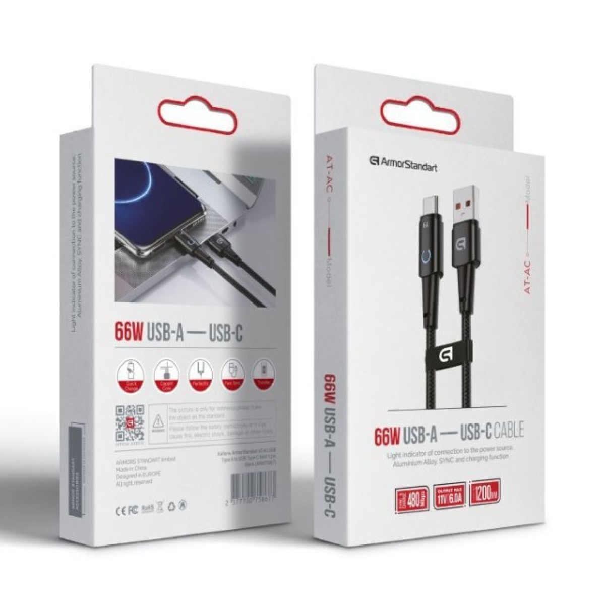 Дата кабель USB 2.0 AM to USB-C 1.2m 66W black Armorstandart (ARM75867) 98_98.jpg - фото 2
