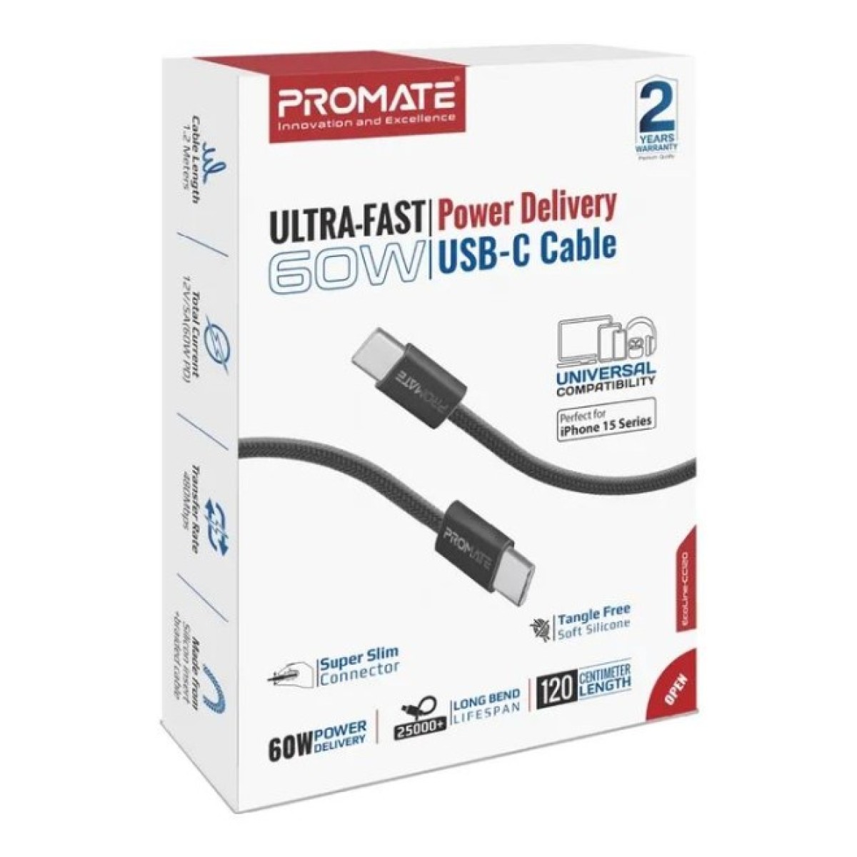 Дата кабель USB-C to USB-C ecoline-cc120.black Promate (ecoline-cc120.black) 98_98.jpg - фото 7