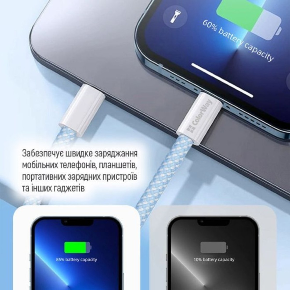 Дата кабель USB-C to USB-C 1.0m 60W 3.0А blue ColorWay (CW-CBPDCC061-BL) 98_98.jpg - фото 4