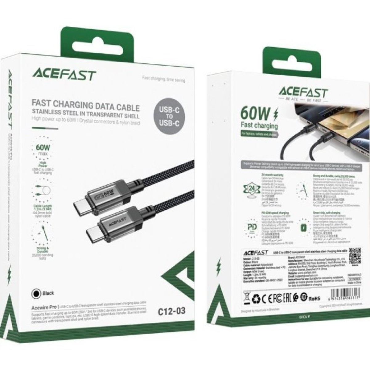 Дата кабель USB-C to USB-C 1.2m 60W stainless steel C12-03 Black Acefast (6974316283317) 98_98.jpg - фото 3