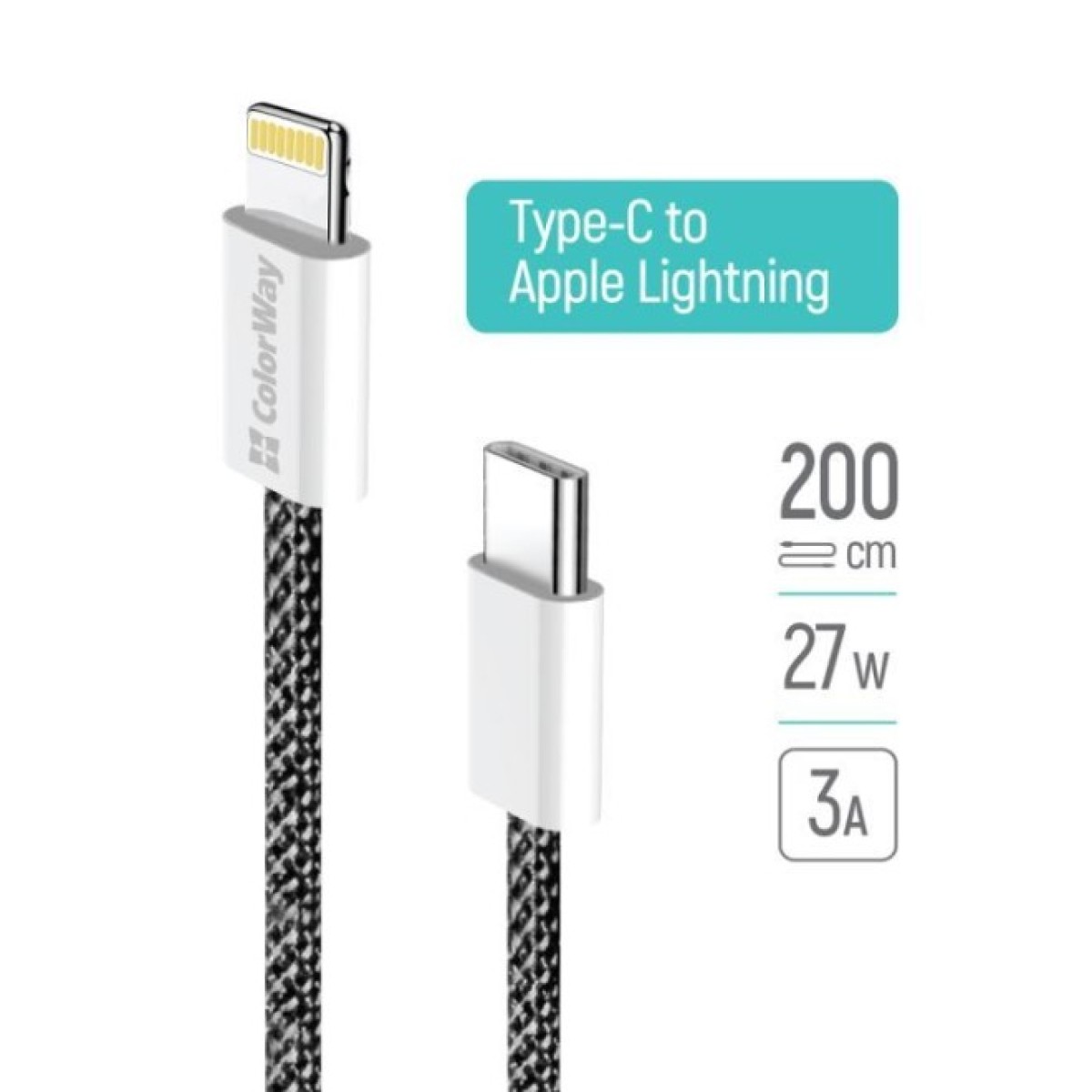 Дата кабель USB-C to Lightning 2.0m (PDF Fast Charging 27W) black ColorWay (CW-CBPDCL068-BK) 98_98.jpg - фото 5