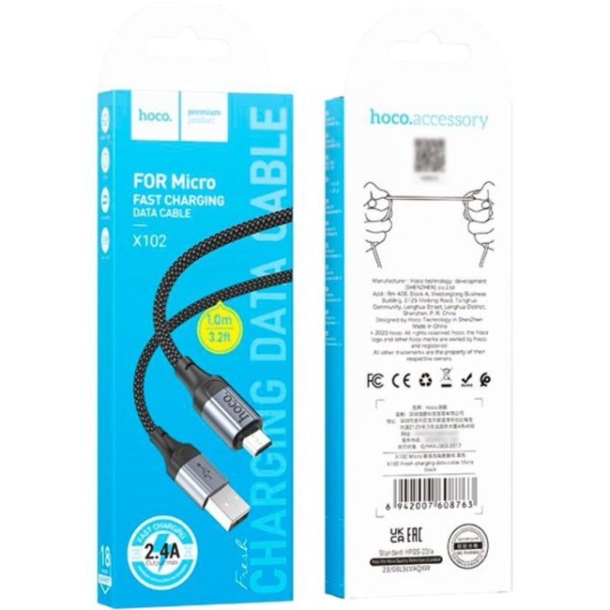 Дата кабель USB 2.0 AM to Micro 5P 1.0m 2.4A nylon X102 black HOCO (6942007608763) 98_98.jpg - фото 7
