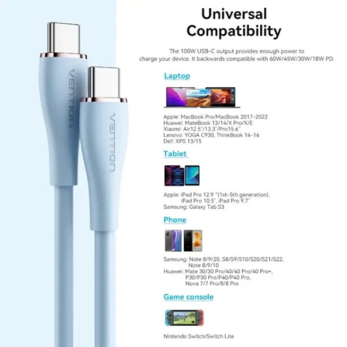 Дата кабель USB-C to USB-C 1.0m USB2.0 100W (20V/5A) Light Green Silicone Vention (TAWGF) 98_98.jpg - фото 3
