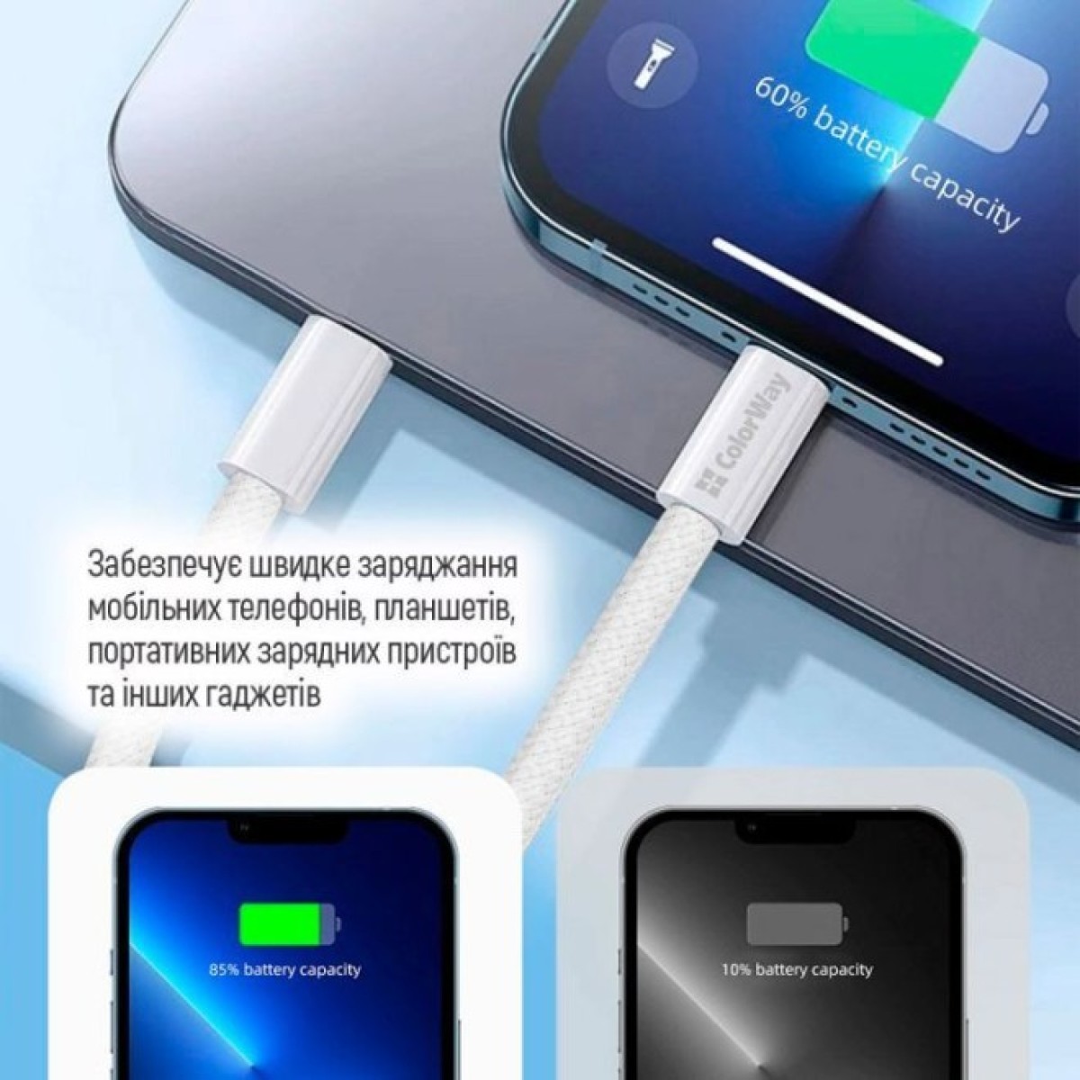 Дата кабель USB-C to USB-C 1.0m 60W 3.0А grey ColorWay (CW-CBPDCC061-GR) 98_98.jpg - фото 4
