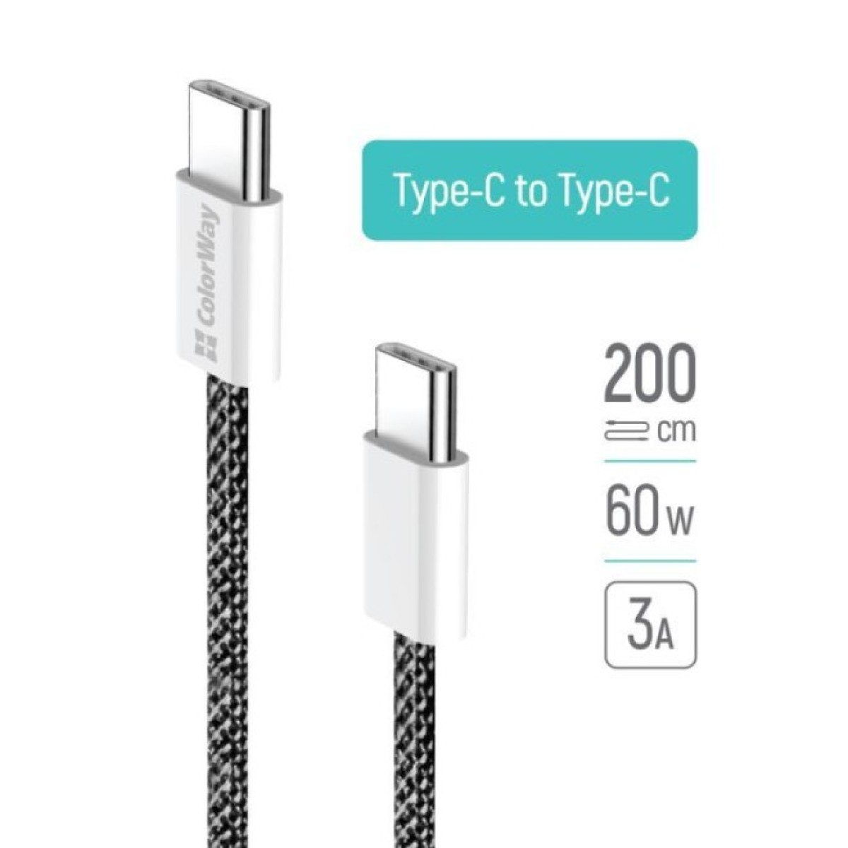 Дата кабель USB-C to USB-C 2.0m (braided cotton) (PD Fast Charging 60W) 3.0А black ColorWay (CW-CBPDCC068-BK) 98_98.jpg - фото 6