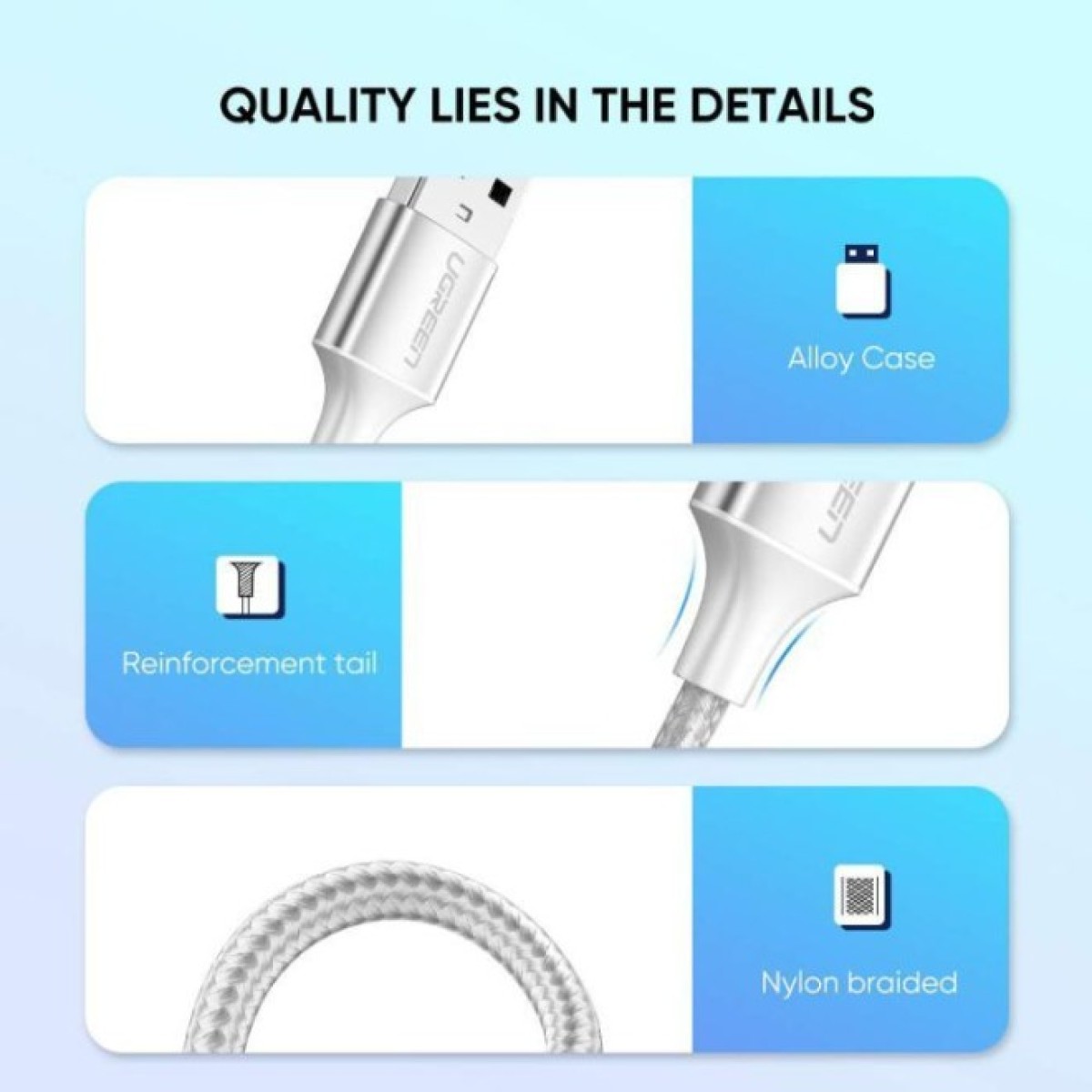 Дата кабель USB 2.0 AM to Type-C 2.0m 3.0A 18W US288 White Ugreen (60133) 98_98.jpg - фото 2