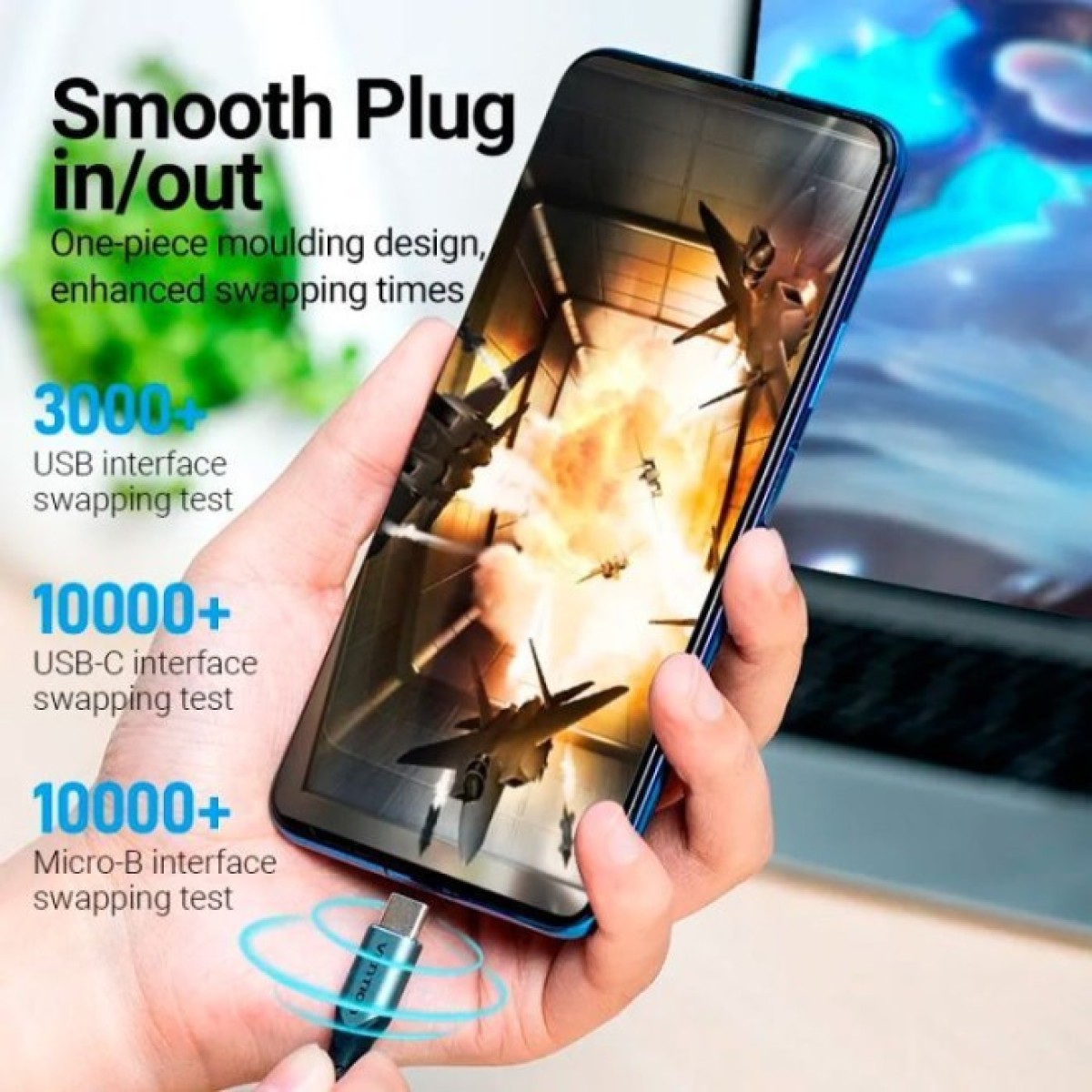 Дата кабель USB 2.0 AM to Micro 5P + Type-C 0.5m Y-Splitter 480Mbps Aluminum Alloy Gray Vention (CQGHD) 98_98.jpg - фото 2