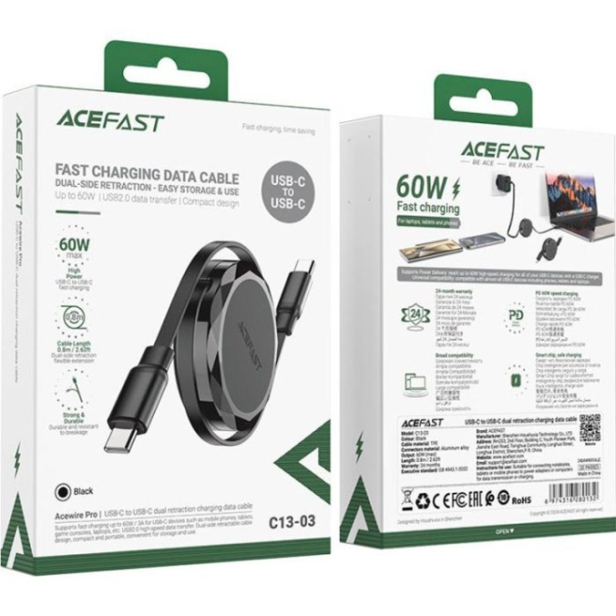Дата кабель USB-C to USB-C 0.8m 60W dual retraction C13-03 Black Acefast (6974316280132) 98_98.jpg - фото 4