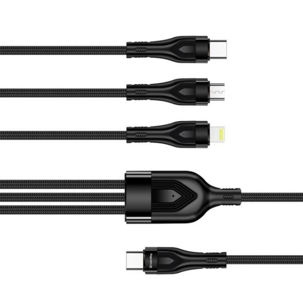 Дата кабель USB 2.0 AM to Lightning + Micro 5P + Type-C 1.2m 3.0A (PD60W data) Black ColorWay (CW-CBPDU3060-BK) 98_98.jpg - фото 5