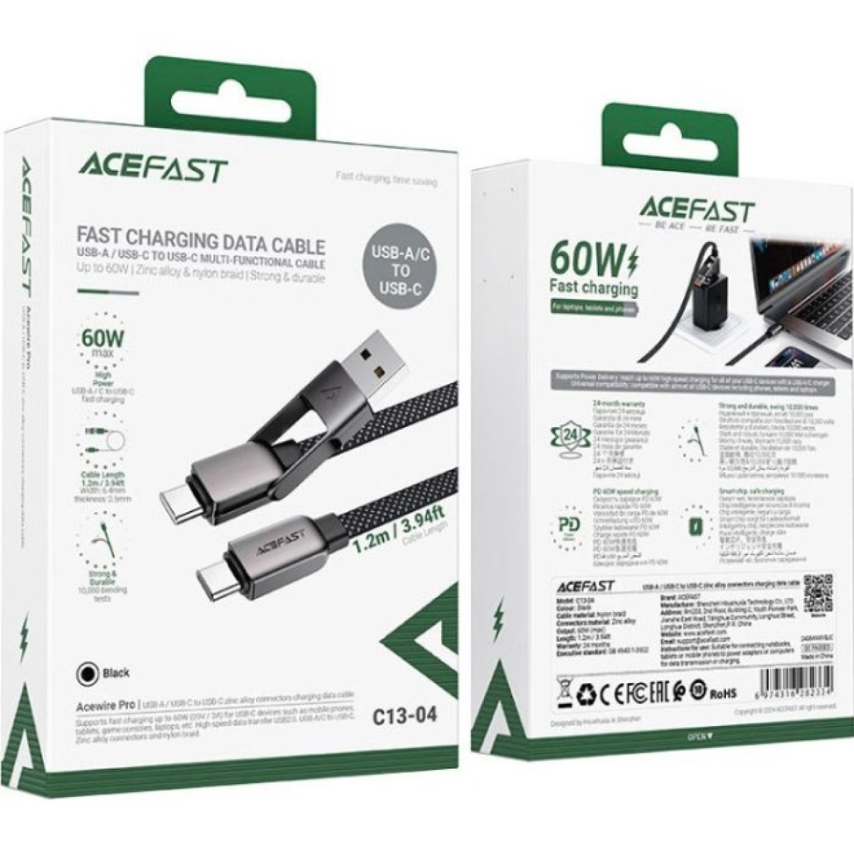 Дата кабель USB-C to USB-C/A 1.2m 3.0A zink alloy C13-04 Black Acefast (6974316282334) 98_98.jpg - фото 4