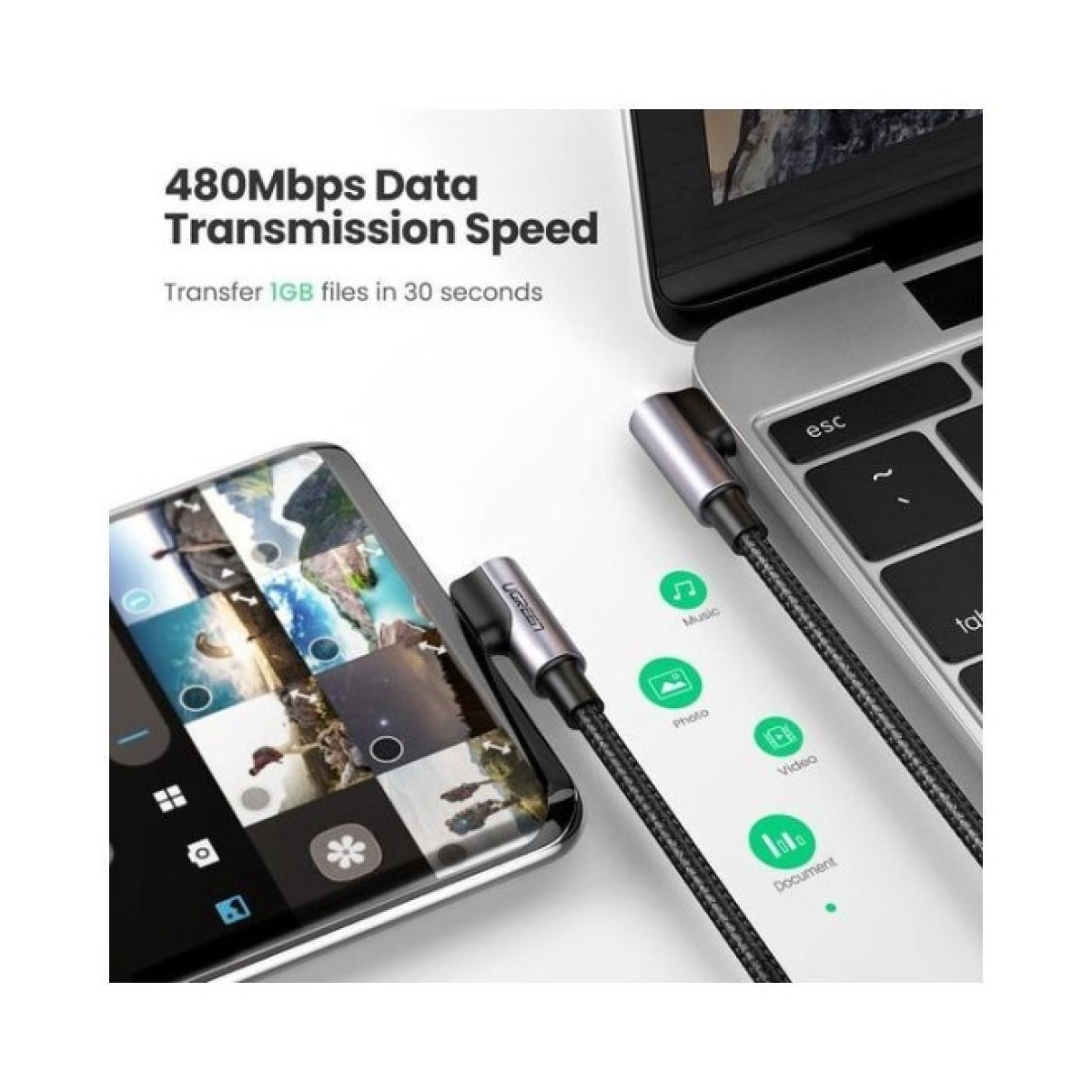 Дата кабель USB-C to USB-C 2.0m 3A 60W US323 90-degree Black Ugreen (70531) 98_98.jpg - фото 2