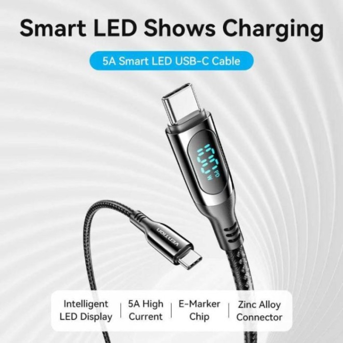 Дата кабель USB-C to USB-C 1.2m USB3.1 100W Display Zinc Alloy Vention (TAYBAV) 98_98.jpg - фото 4
