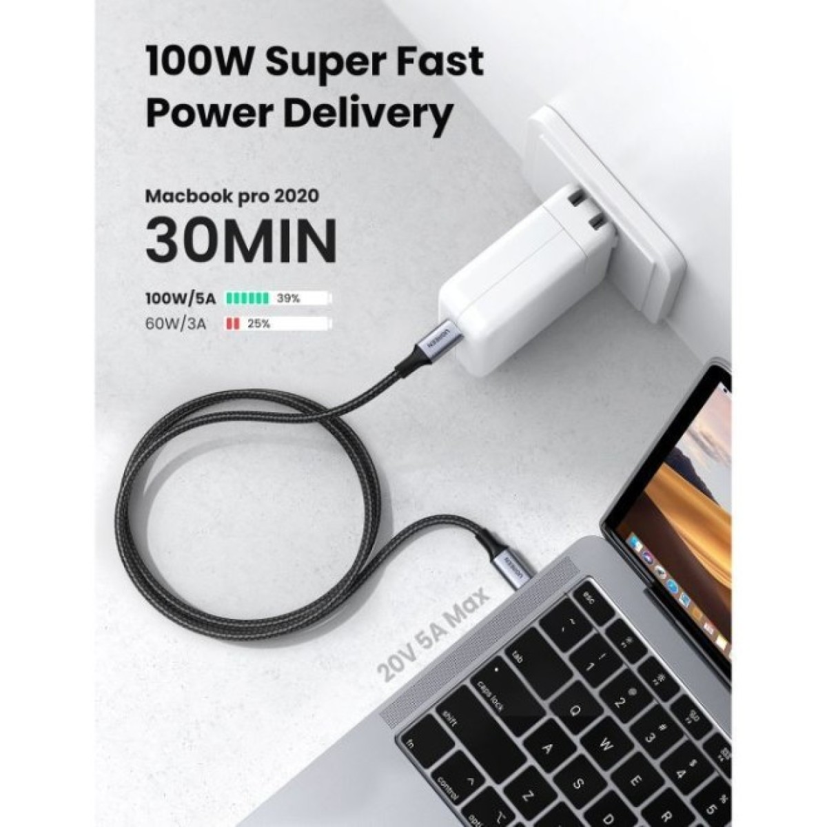 Дата кабель USB-C to USB-C 3.0m 5A 100W US316 Black Ugreen (90120) 98_98.jpg - фото 3