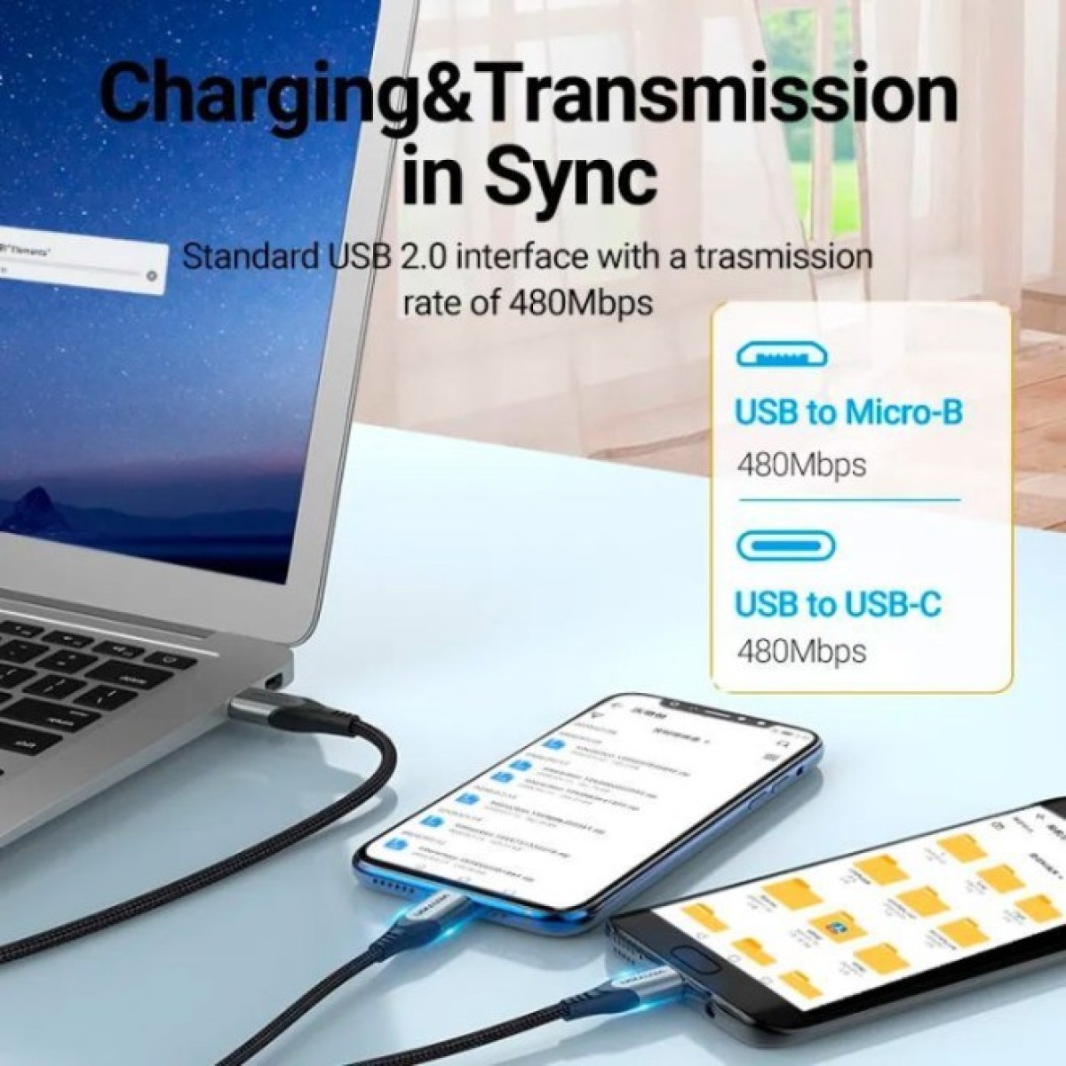 Дата кабель USB 2.0 AM to Micro 5P + Type-C 0.5m Y-Splitter 480Mbps Aluminum Alloy Gray Vention (CQGHD) 98_98.jpg - фото 4