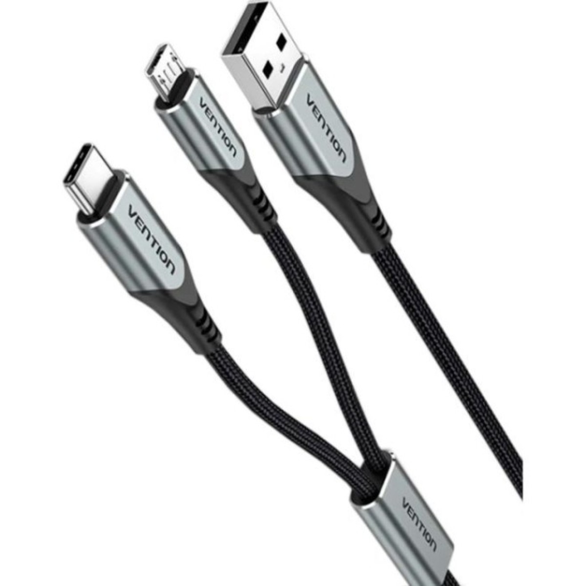 Дата кабель USB 2.0 AM to Micro 5P + Type-C 0.5m Y-Splitter 480Mbps Aluminum Alloy Gray Vention (CQGHD) 98_98.jpg - фото 5