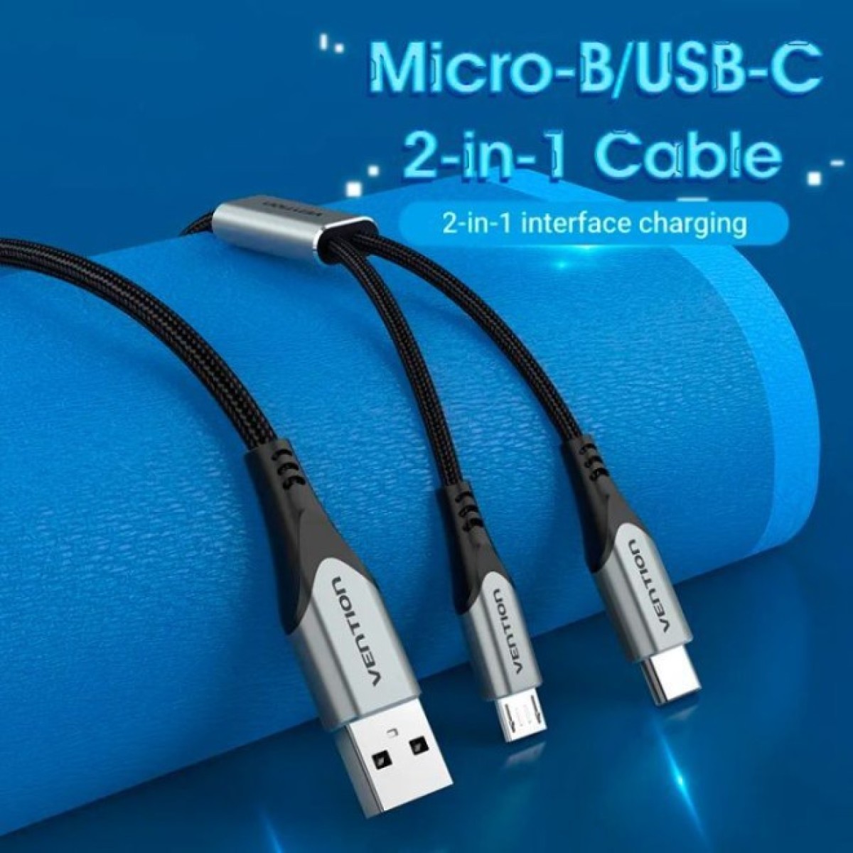 Дата кабель USB 2.0 AM to Micro 5P + Type-C 0.5m Y-Splitter 480Mbps Aluminum Alloy Gray Vention (CQGHD) 98_98.jpg - фото 6