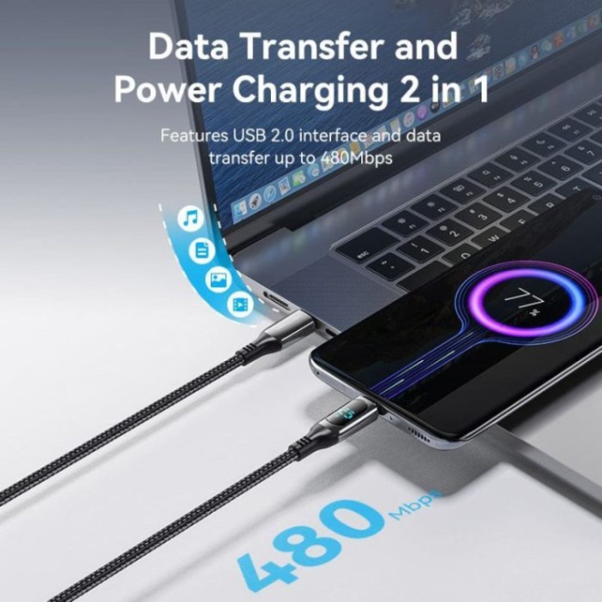 Дата кабель USB-C to USB-C 1.2m USB3.1 100W Display Zinc Alloy Vention (TAYBAV) 98_98.jpg - фото 6