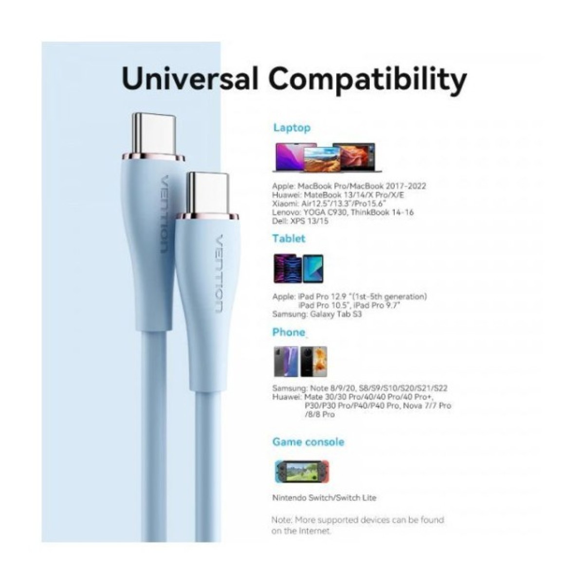 Дата кабель USB-C to 2xUSB-C 1.5m 5.0A Silicone Type Blue Vention (CTMSG) 98_98.jpg - фото 3