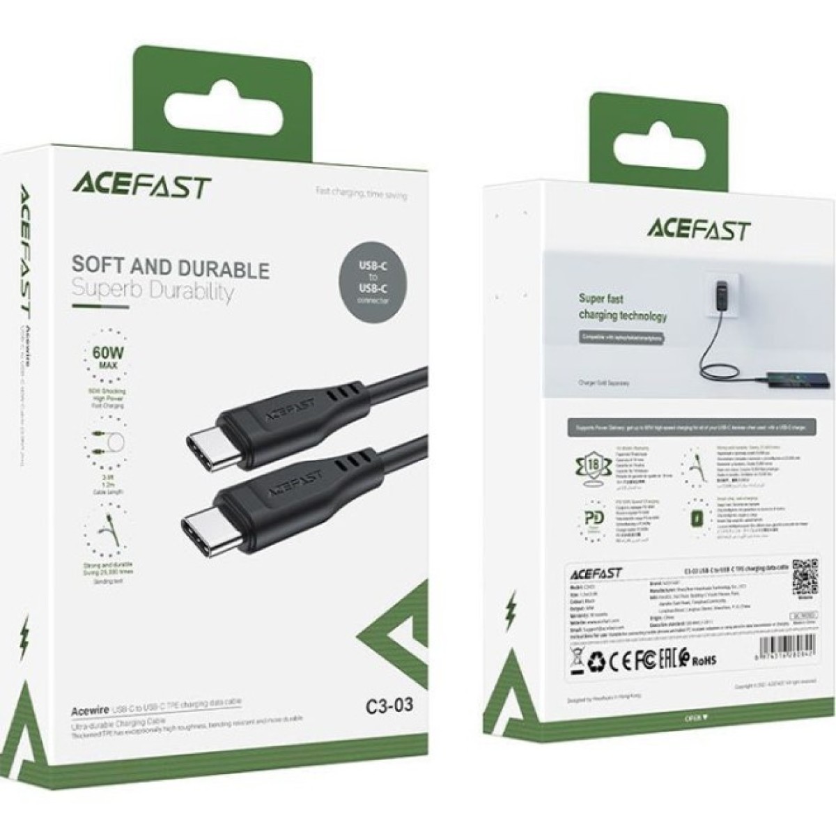 Дата кабель USB-C to USB-C 1.2m 3A TPE C3-03 Black Acefast (6974316280842) 98_98.jpg - фото 4