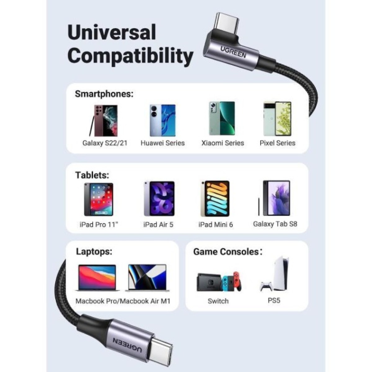 Дата кабель USB-C to USB-C 3.0m 60W US255 90-degree Angle Black Ugreen (80714) 98_98.jpg - фото 6
