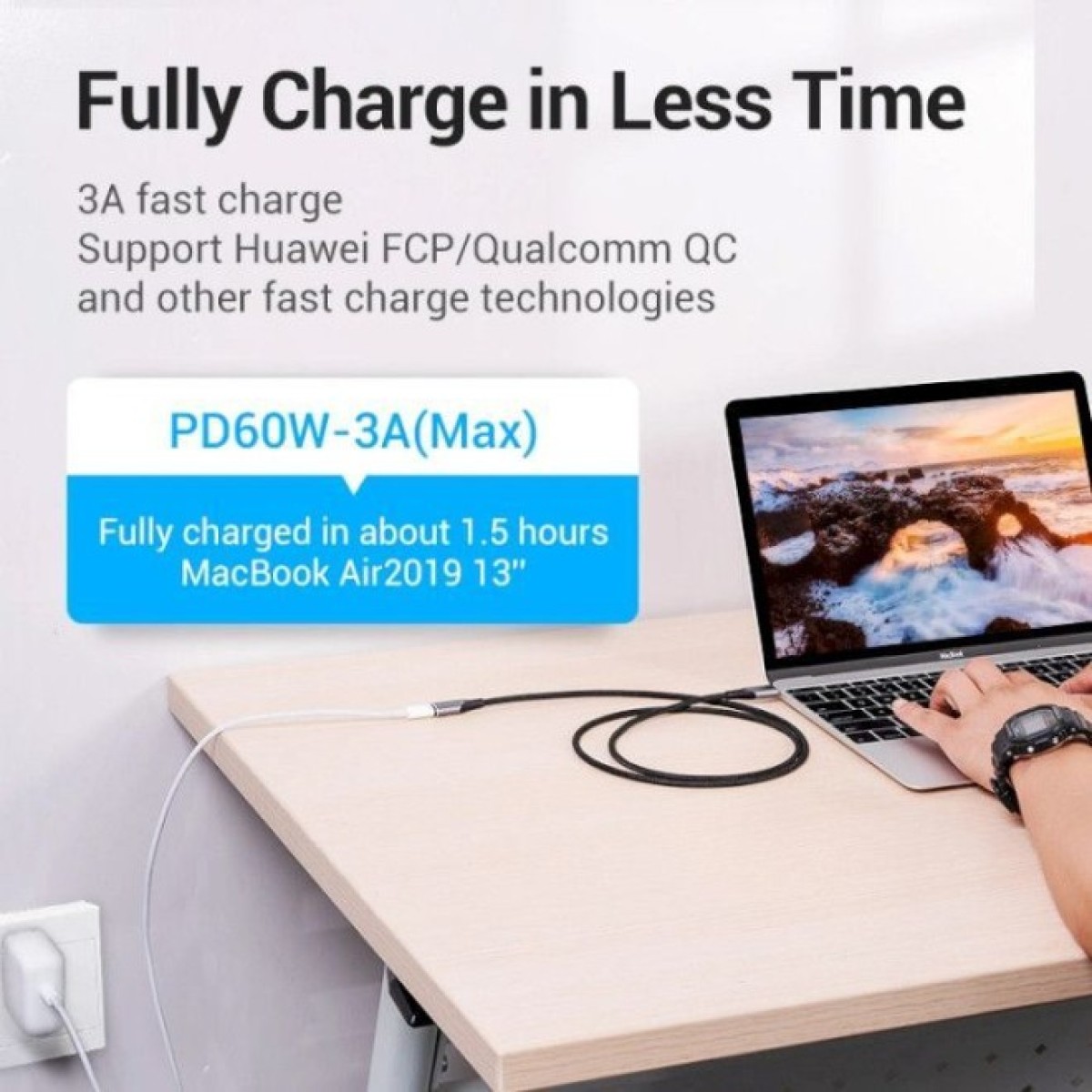 Дата кабель USB-C 3.1 M/F 1.0m 60W (20V/3A) 4K60HZ Thunderbolt 3 Vention (TABHF) 98_98.jpg - фото 7