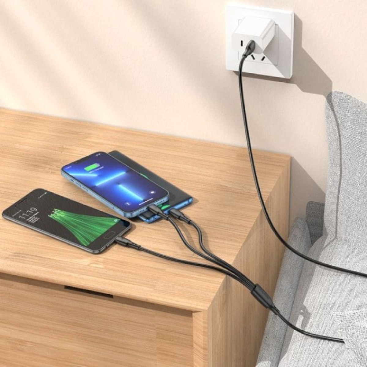 Дата кабель USB 2.0 AM to Lightning+USB-C+Micro 5P 1.0m 2A PVC BX71 black BOROFONE (6974443384543) 98_98.jpg - фото 5