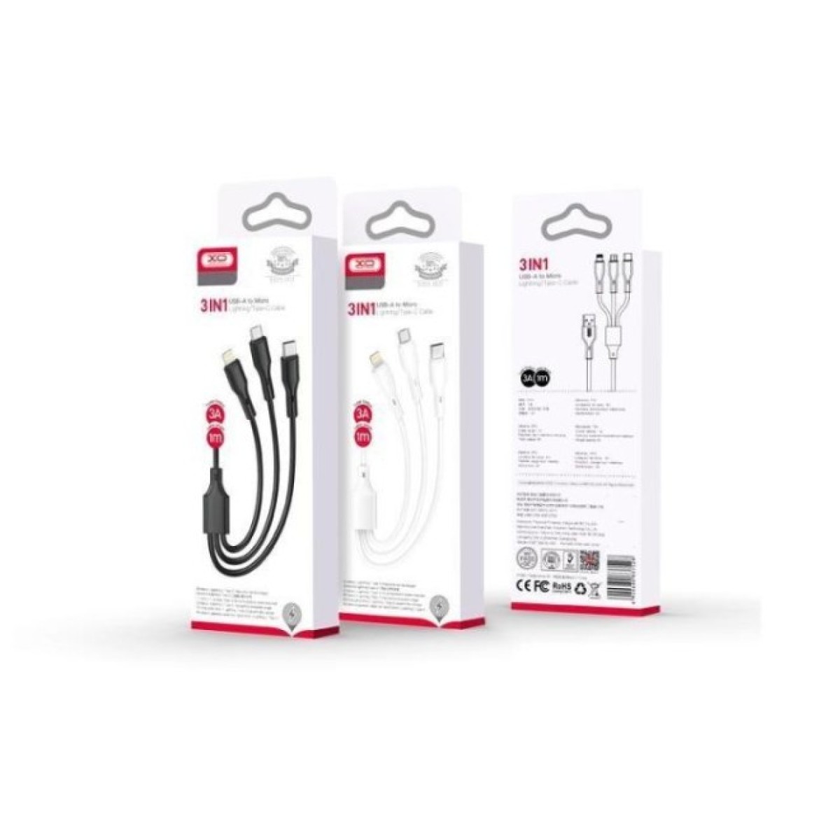 Дата кабель USB 2.0 AM to Lightning + Micro 5P + Type-C 1.0m 2.4A XO (CB-23U3) 98_98.jpg - фото 4