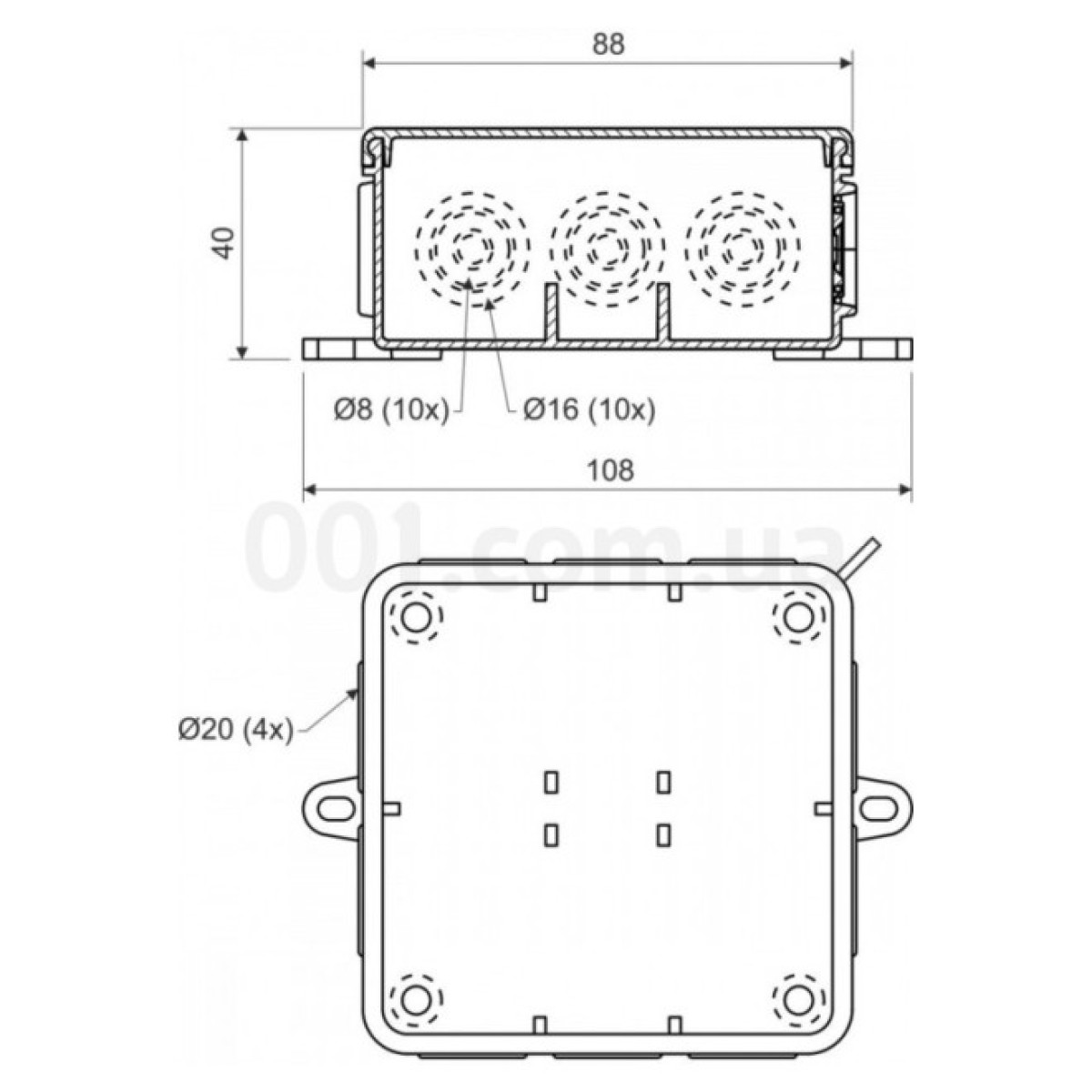 Коробка для зовнішнього монтажу з кришкою 85×85×40 мм світло-сіра IP54, KOPOS 98_98.jpg - фото 2