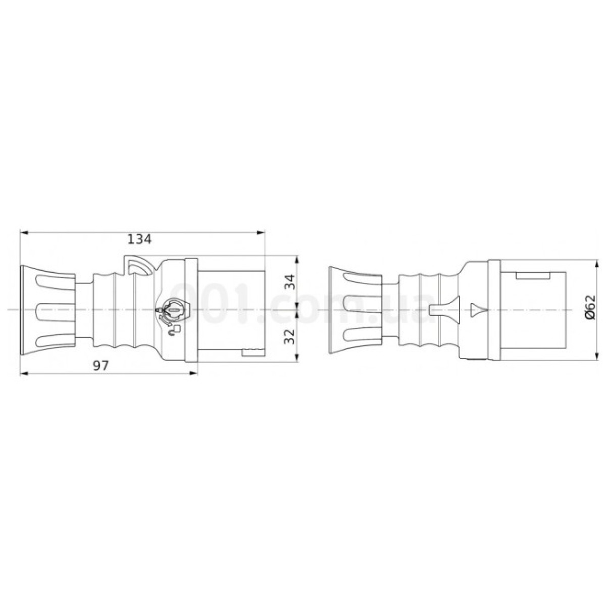Вилка переносная IEC 309 HP 3P+PE 16A 400В IP44, GEWISS 98_98.jpg - фото 2