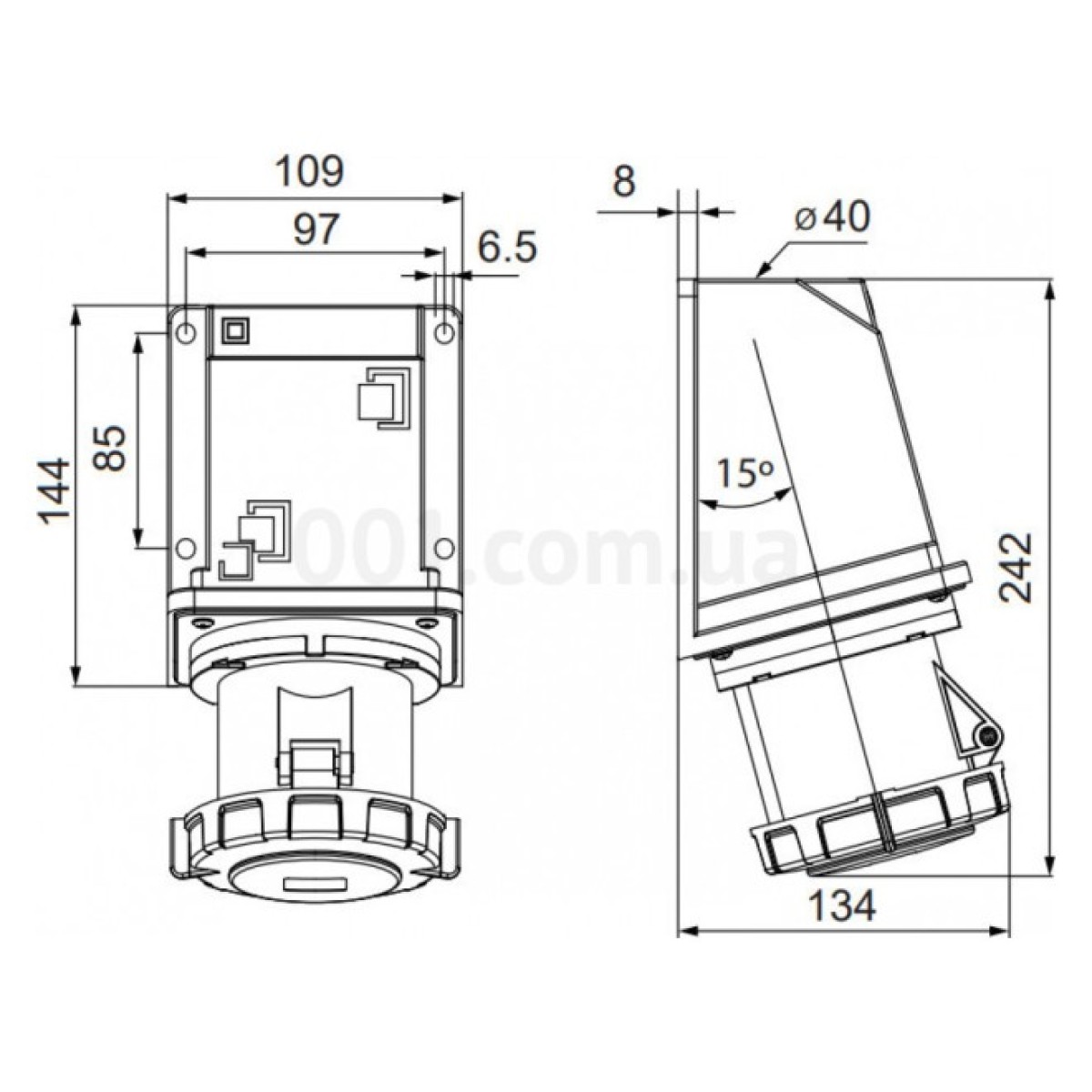 Розетка стационарная UCombi 2P+PE 63A 250В IP67, АСКО-УКРЕМ 98_98.jpg - фото 2