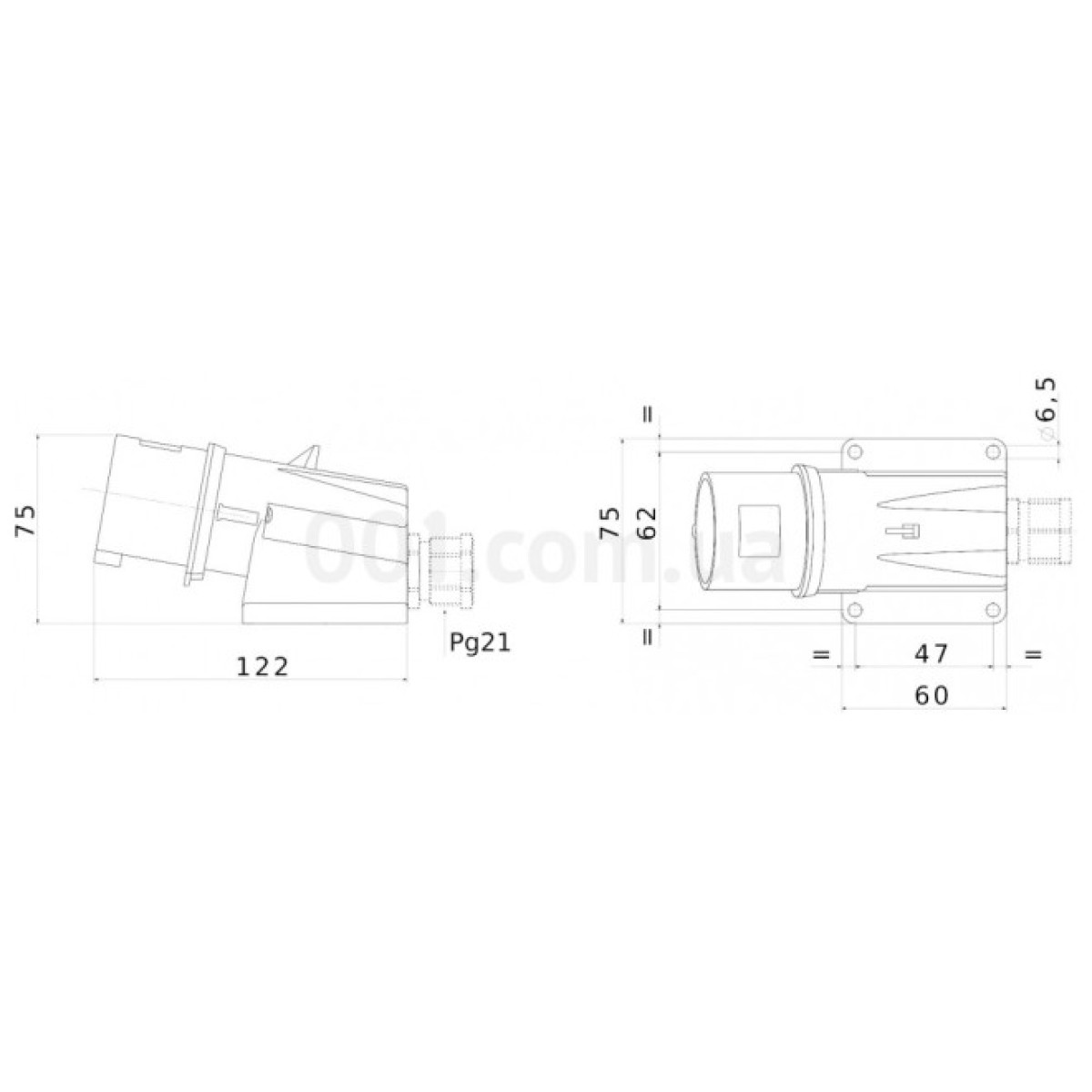 Вилка стационарная 90° IEC 309 HP 2P+PE 16A 230В IP44, GEWISS 98_98.jpg - фото 2