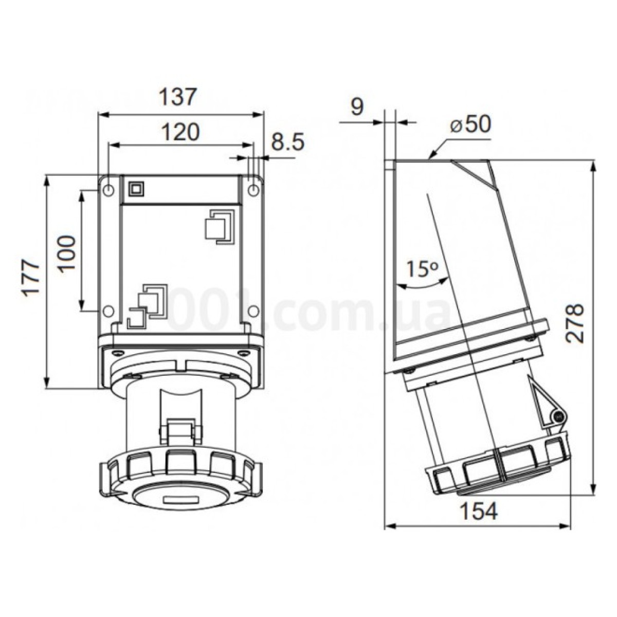 Розетка стационарная UCombi 3P+PE 125A 415В IP67, АСКО-УКРЕМ 98_98.jpg - фото 2