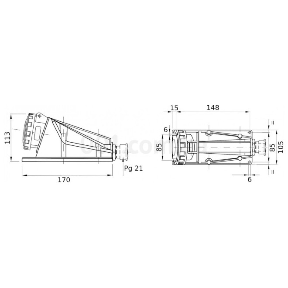 Розетка стационарная 90° IEC 309 HP 2P+PE 32A 230В IP67, GEWISS 98_98.jpg - фото 2