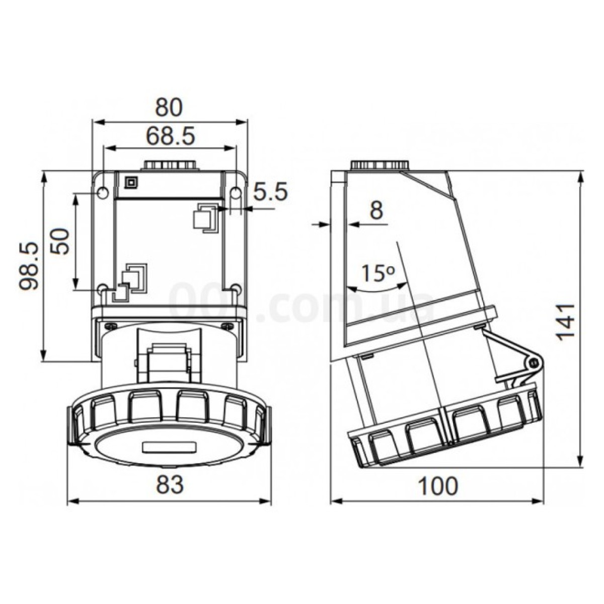 Розетка стационарная UCombi 3P+PE 16A 415В IP67, АСКО-УКРЕМ 98_98.jpg - фото 2