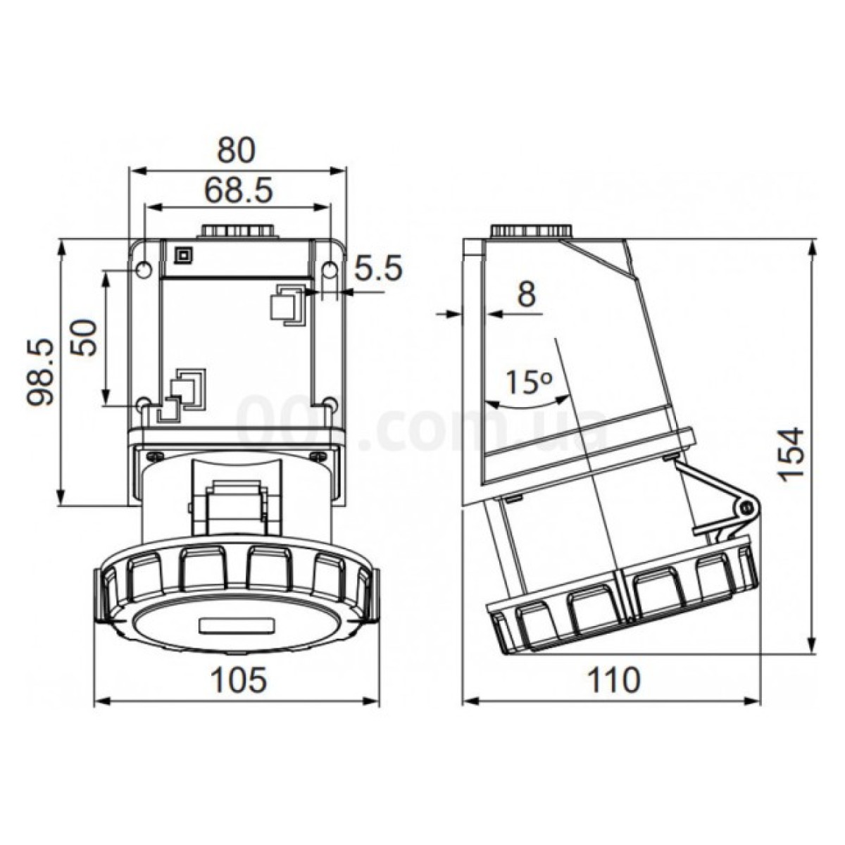 Розетка стационарная UCombi 3P+N+PE 32A 415В IP67, АСКО-УКРЕМ 98_98.jpg - фото 2