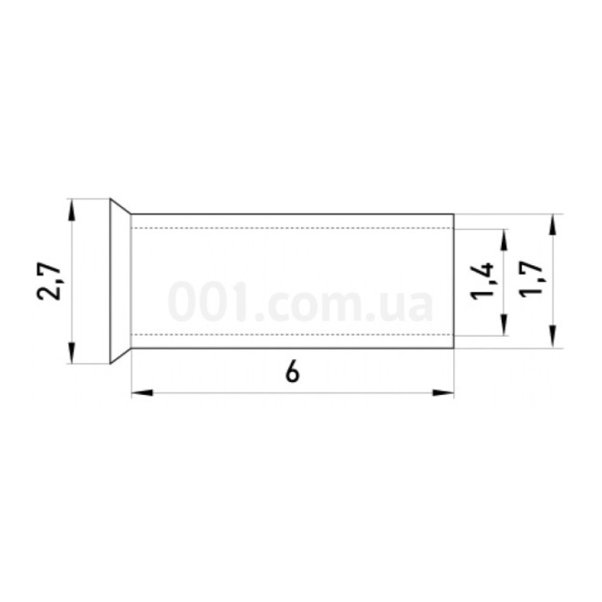 Наконечник втулочный неизолированный 1.0мм² L=6мм (упаковка 100 шт.) e.terminal.stand.en.1.6, E.NEXT 98_98.jpg - фото 2