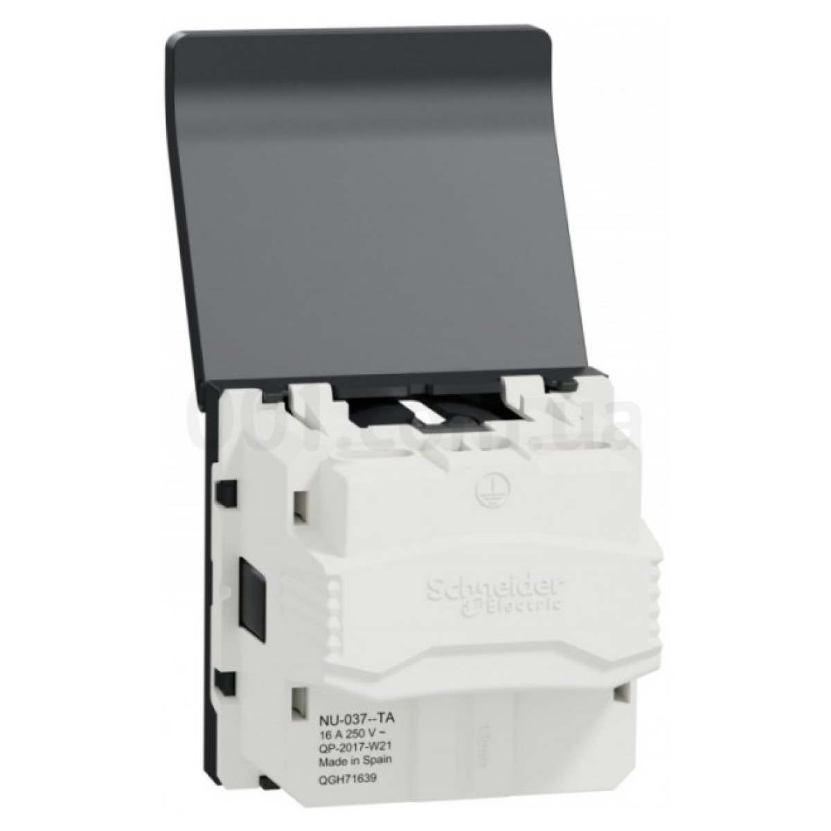 Розетка с з/к, шторками и крышкой 16А (винтовые зажимы) Unica New антрацит, Schneider Electric 98_98.jpg - фото 2