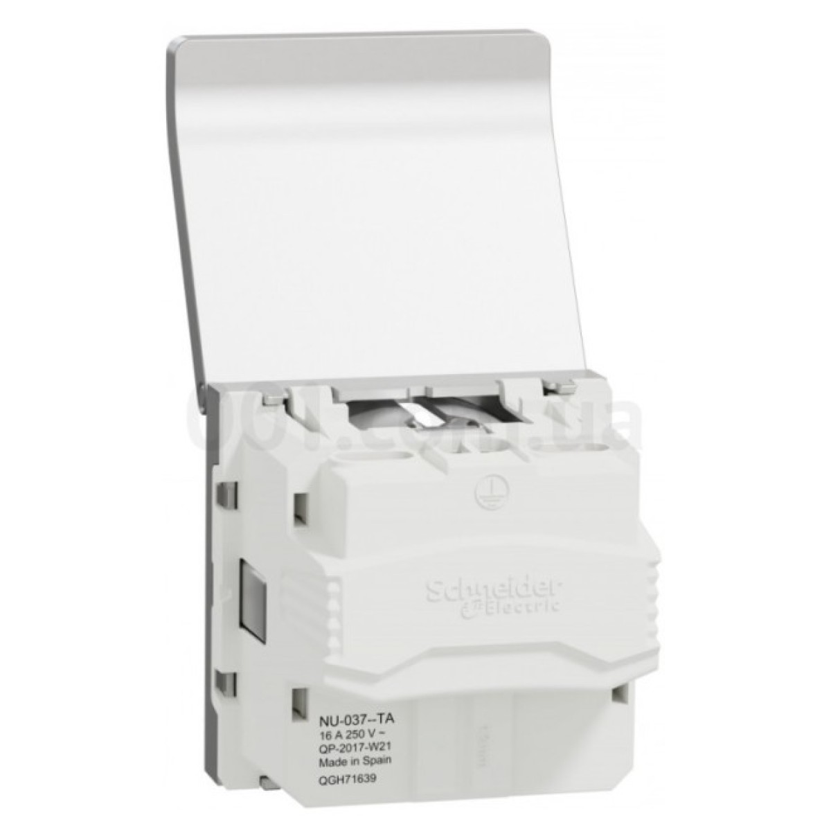 Розетка с з/к, шторками и крышкой 16А (винтовые зажимы) Unica New алюминий, Schneider Electric 98_98.jpg - фото 3