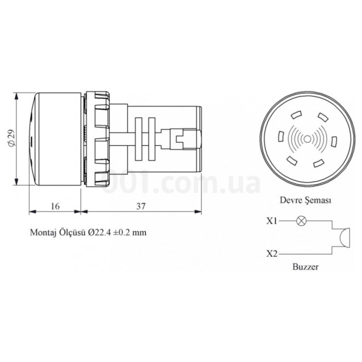 Зумер моноблочний зі світловою індикацією на 24V AC/DC IP65, EMAS 98_98.jpg - фото 2
