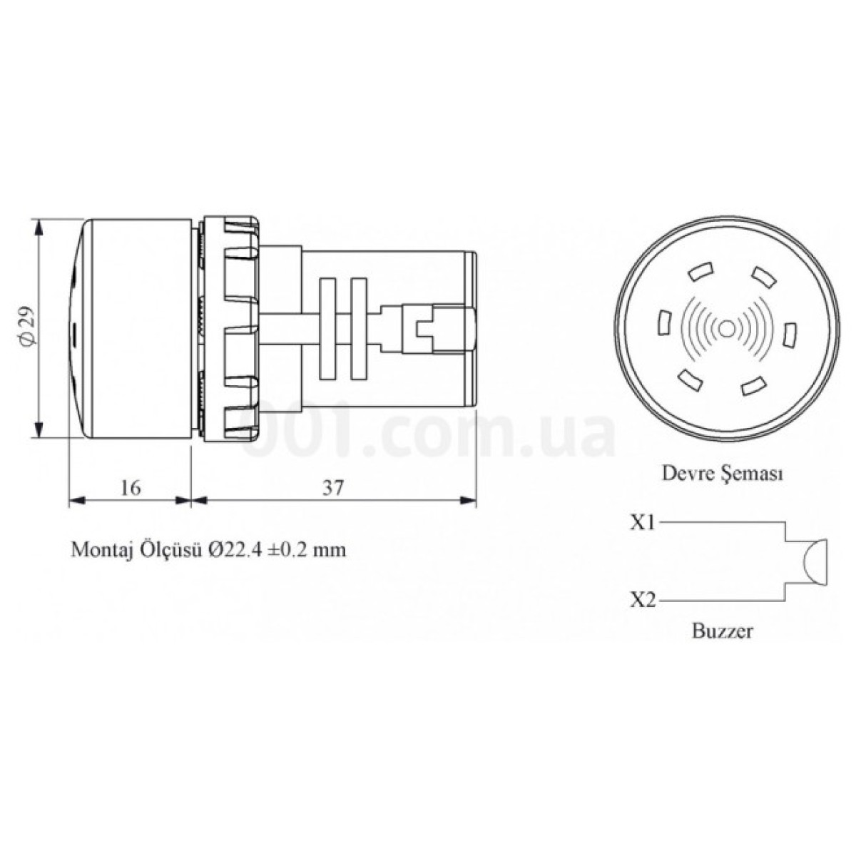 Зумер моноблочний без світлової індикації на 220V AC IP65, EMAS 98_98.jpg - фото 2