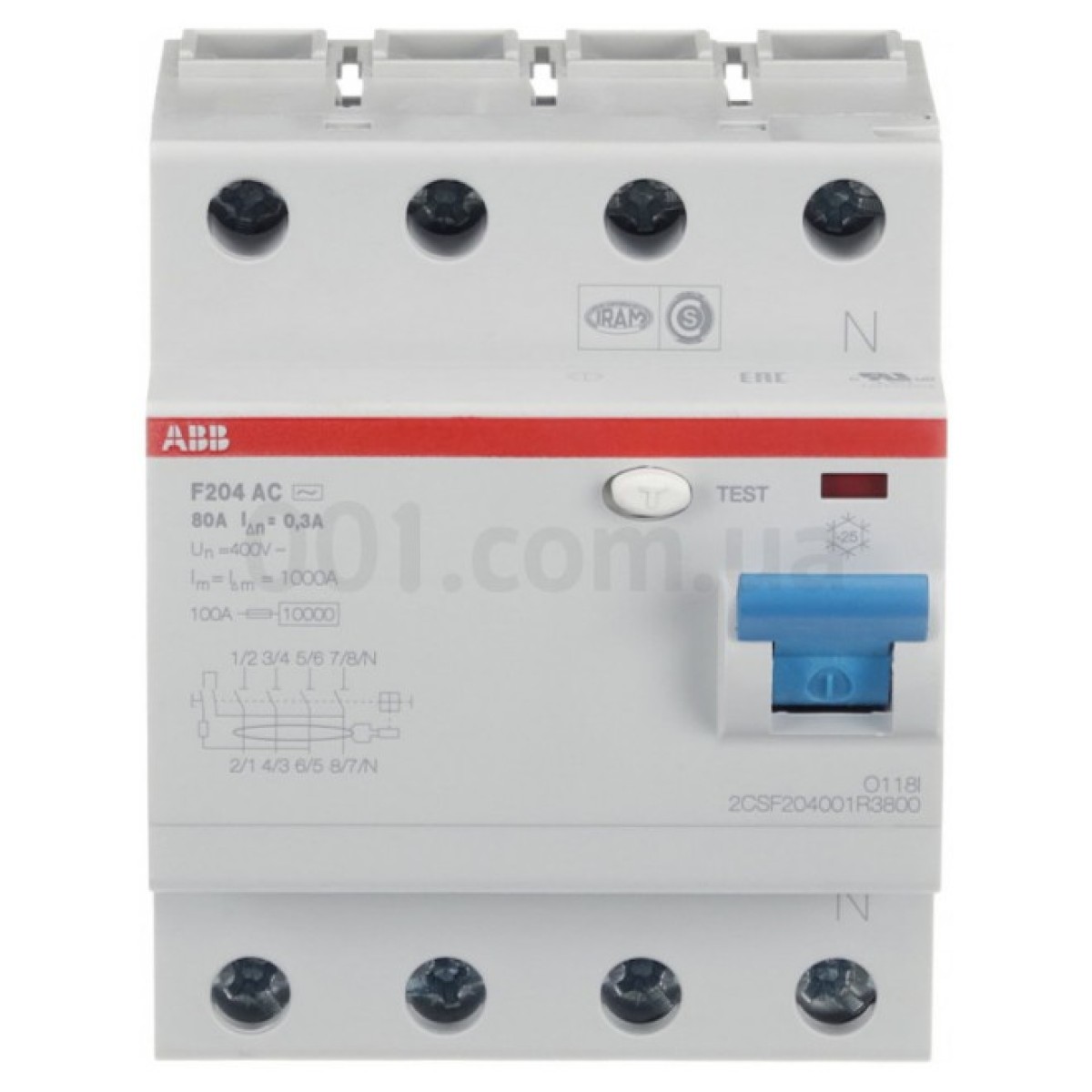 Диференційний вимикач (ПЗВ) F204AC-80/0.3 4P 80А 300мА тип AC, ABB 98_98.jpg - фото 2