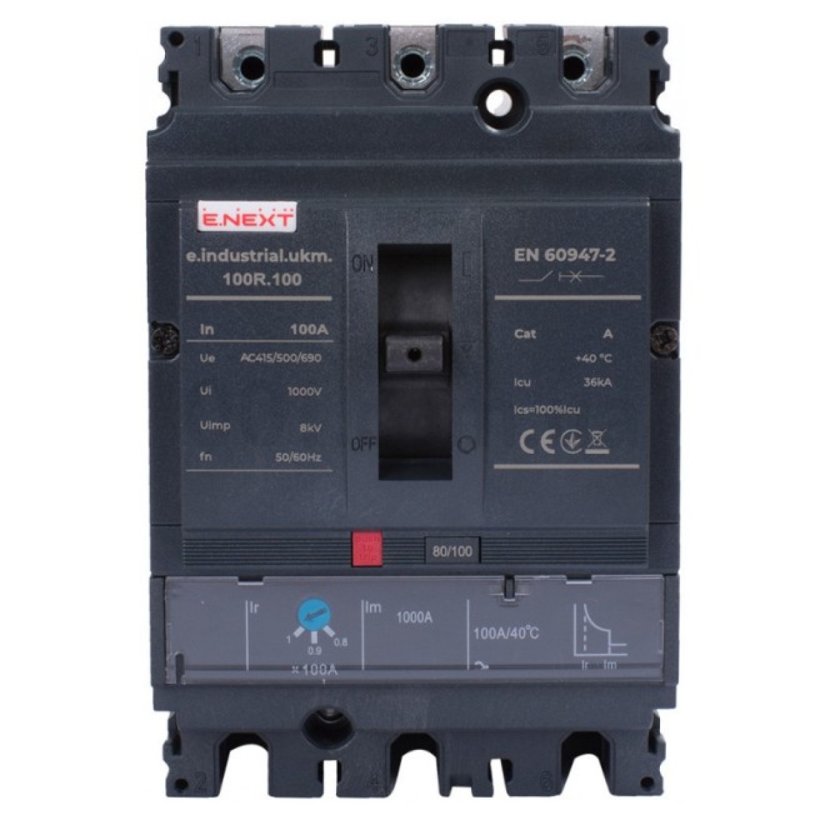 Шафовий автоматичний вимикач e.industrial.ukm.100R.100 з регулюванням 3P 100А, E.NEXT 98_98.jpg - фото 2