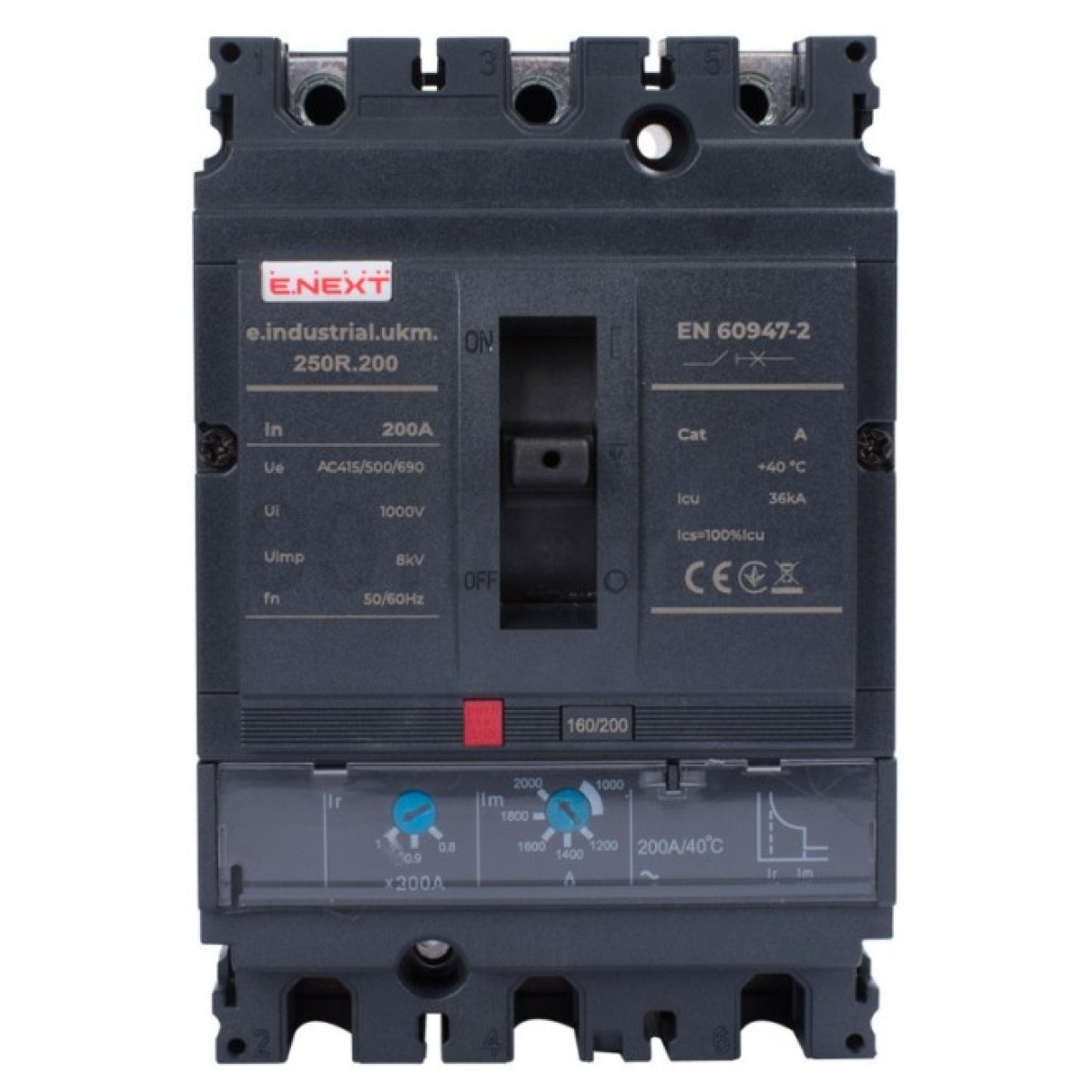 Шафовий автоматичний вимикач e.industrial.ukm.250R.200 з регулюванням 3P 200А, E.NEXT 98_98.jpg - фото 6