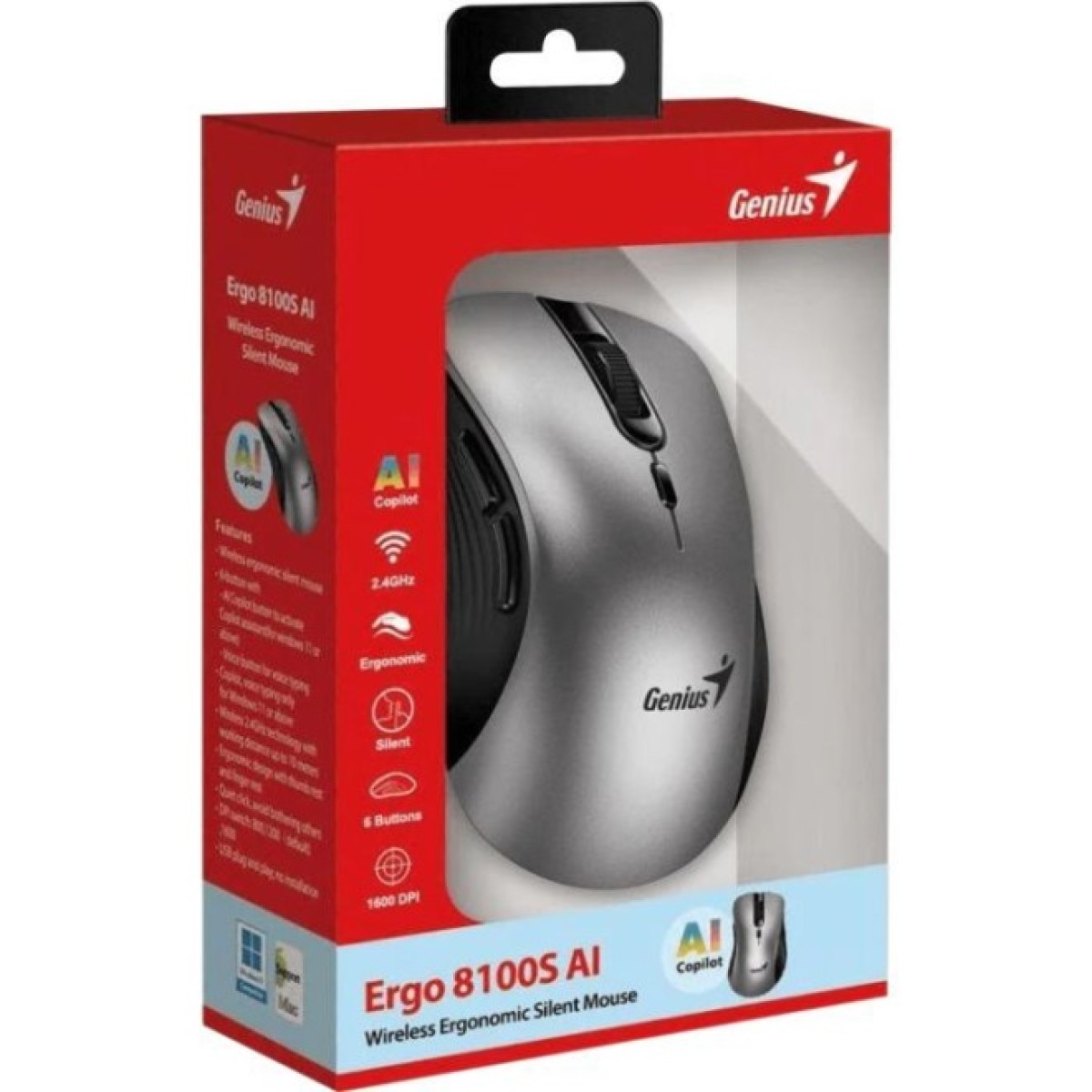 Мышка Genius Ergo 8100S AI Silent Wireless Grey (31030040404) 98_98.jpg - фото 4