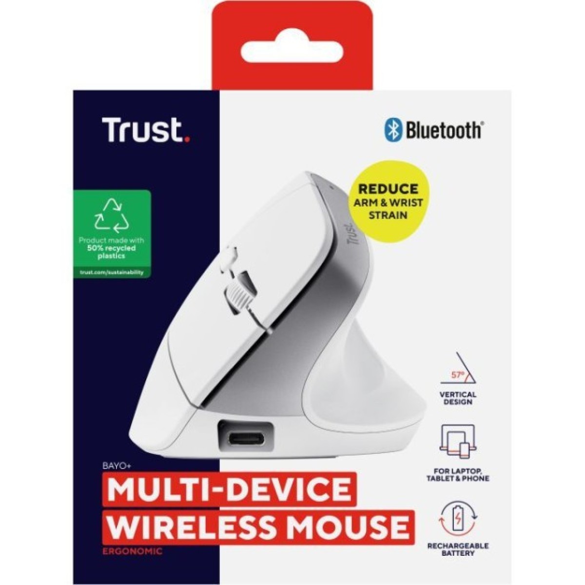 Мышка Trust Bayo+ Ergonomic Wireless/Bluetooth White (25399) 98_98.jpg - фото 6