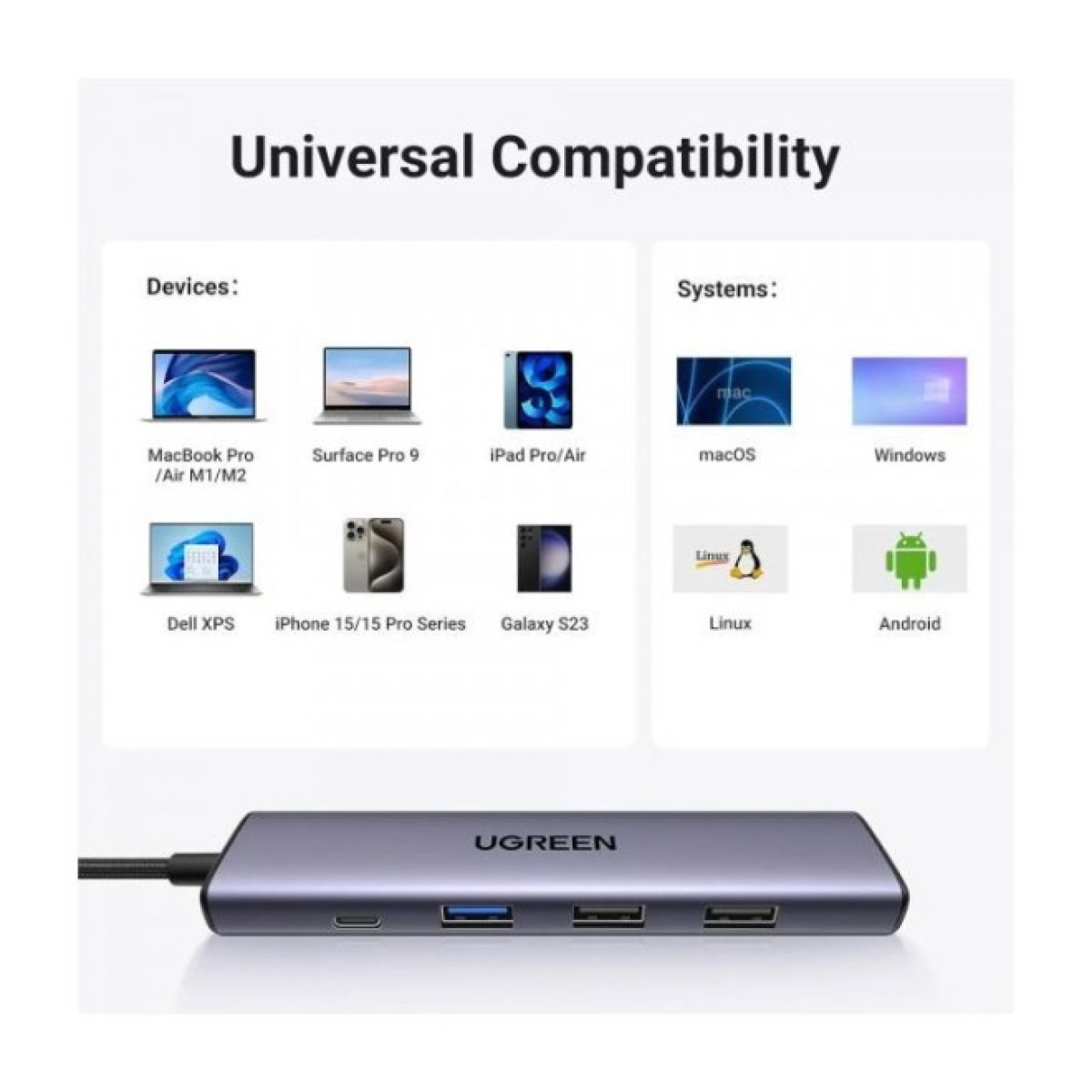 Порт-реплікатор Ugreen CM478 USB Type-C HDMI, USB/3.0, Type-C for charging PD/100W (15495) 98_98.jpg - фото 2